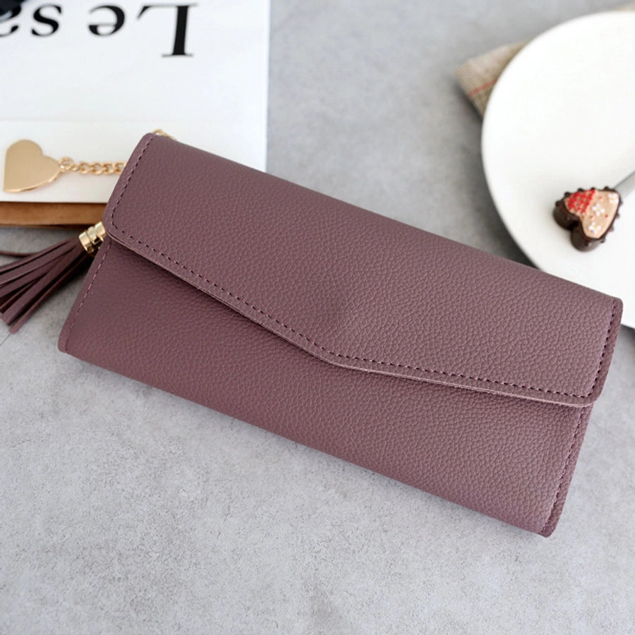 women's solid color pu leather buckle wallets