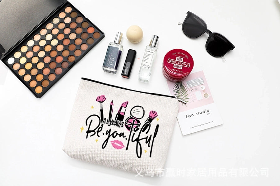 new modern simple style letter printing cotton and linen waterproof cosmetic bag zipper storage bag