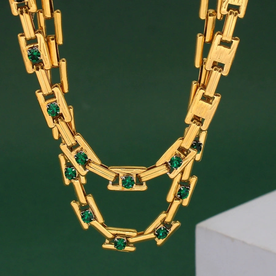 Jewelry Simple Style Classic Style Solid Color 304 Stainless Steel Rhinestones 18K Gold Plated Plating Inlay Jewelry Set