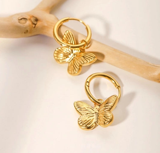 1 Pair Simple Style Classic Style Butterfly Plating 304 Stainless Steel Titanium Steel 18K Gold Plated Drop Earrings