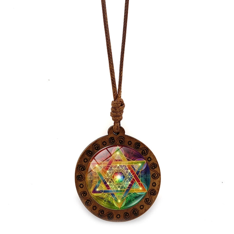 Vintage Style Hexagram Glass Wood rope  Sweater Chain