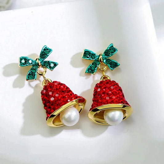 jewelry cute bow knot bell alloy rhinestones enamel plating inlay drop earrings