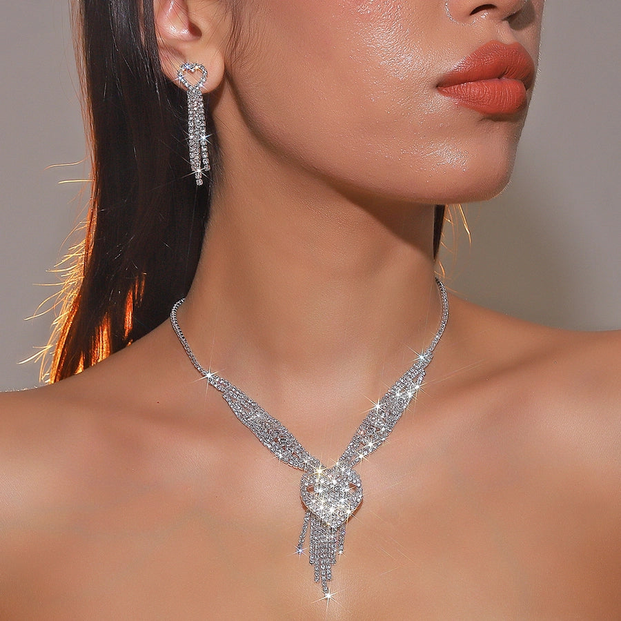 elegant classic style shiny geometric alloy inlay rhinestones women's earrings necklace