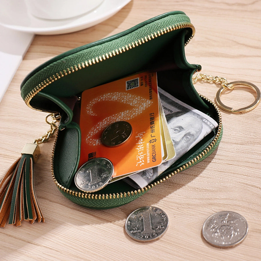 women's solid color pu leather zipper coin purses