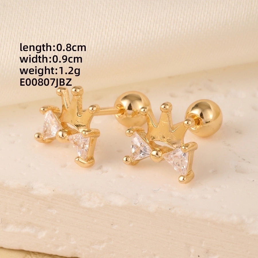 1 Pair Elegant Simple Style Geometric Heart Shape Butterfly Inlay 304 Stainless Steel Copper Zircon Gold Plated Ear Studs