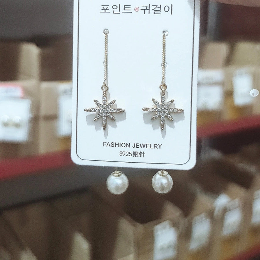 1 pair elegant star tassel heart shape inlay alloy artificial pearls rhinestones glass earrings