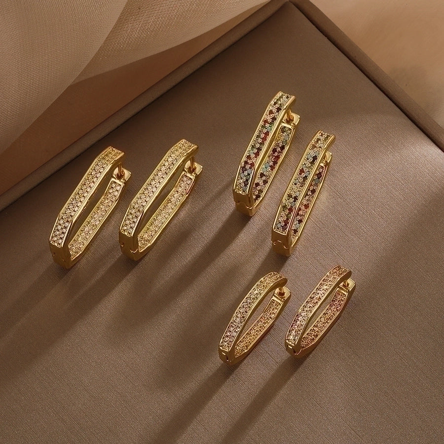 1 Pair Simple Style Commute Geometric Plating Inlay Copper Zircon Earrings