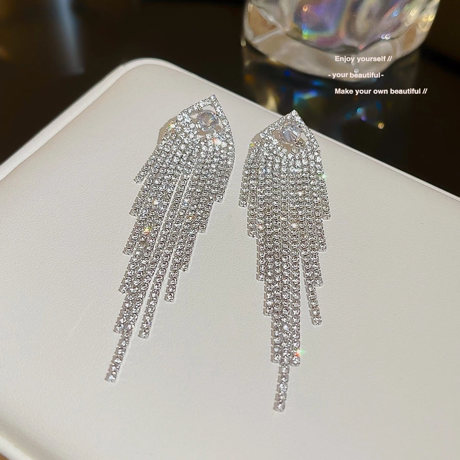 1 Pair Luxurious Sexy Shiny Geometric Tassel Inlay Copper Rhinestones Copper Earrings