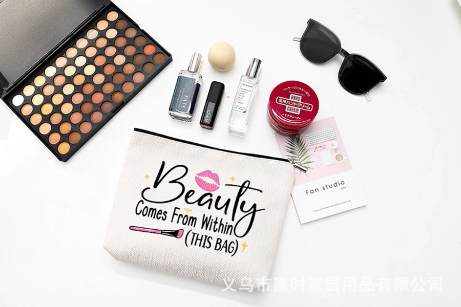 new modern simple style letter printing cotton and linen waterproof cosmetic bag zipper storage bag