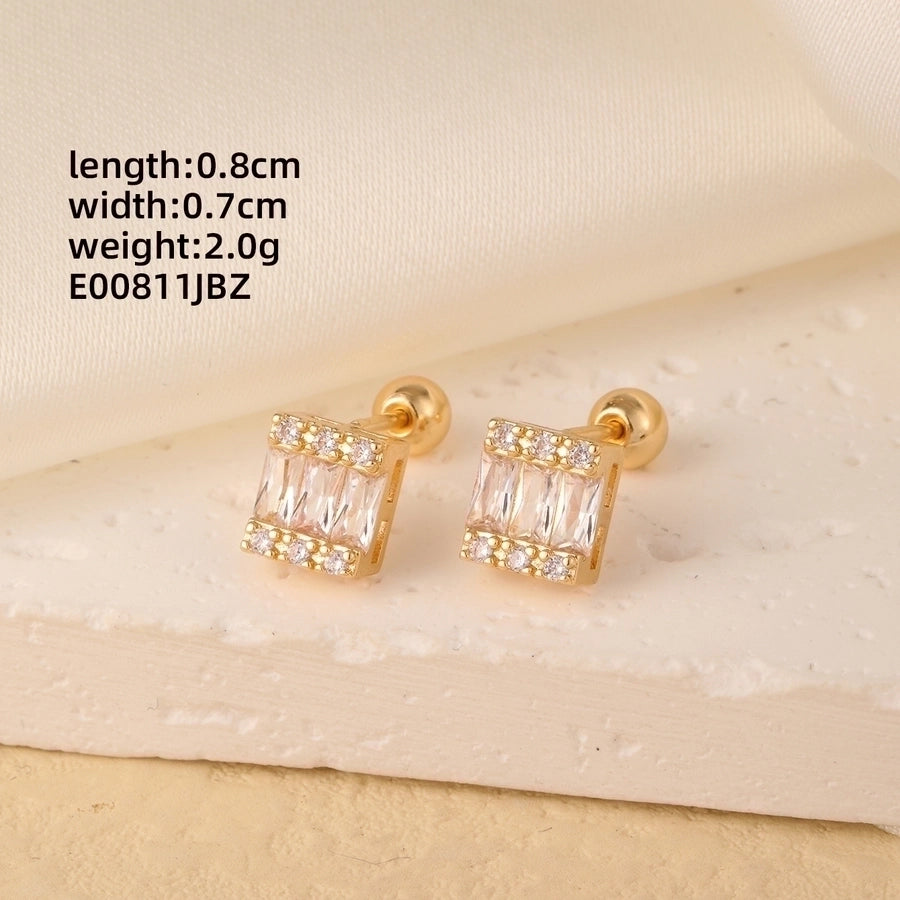 1 Pair Elegant Simple Style Geometric Heart Shape Butterfly Inlay 304 Stainless Steel Copper Zircon Gold Plated Ear Studs