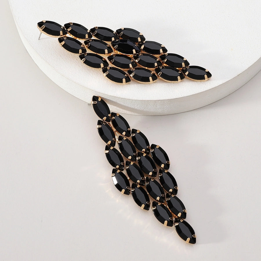 1 pair glam classic style leaves inlay ferroalloy copper alloy rhinestones dangling earrings