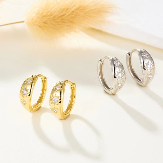 1 Pair Vintage Style Simple Style Roman Style Star Inlay Sterling Silver Zircon White Gold Plated Gold Plated Earrings