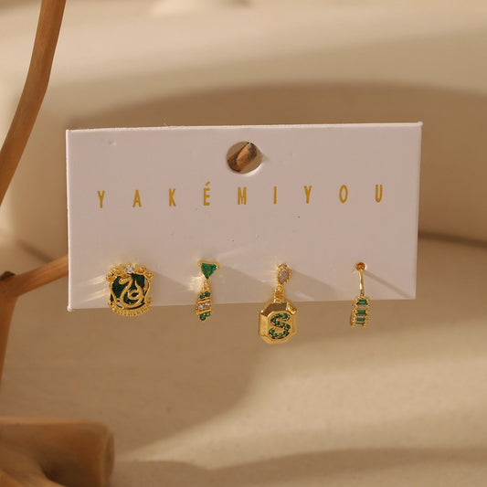 1 Set Yakemiyou Simple Style Cool Style Cartoon Inlay Copper Zircon 14K Gold Plated Earrings