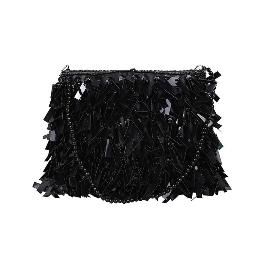 white black silver polyester solid color beading tassel square evening bags