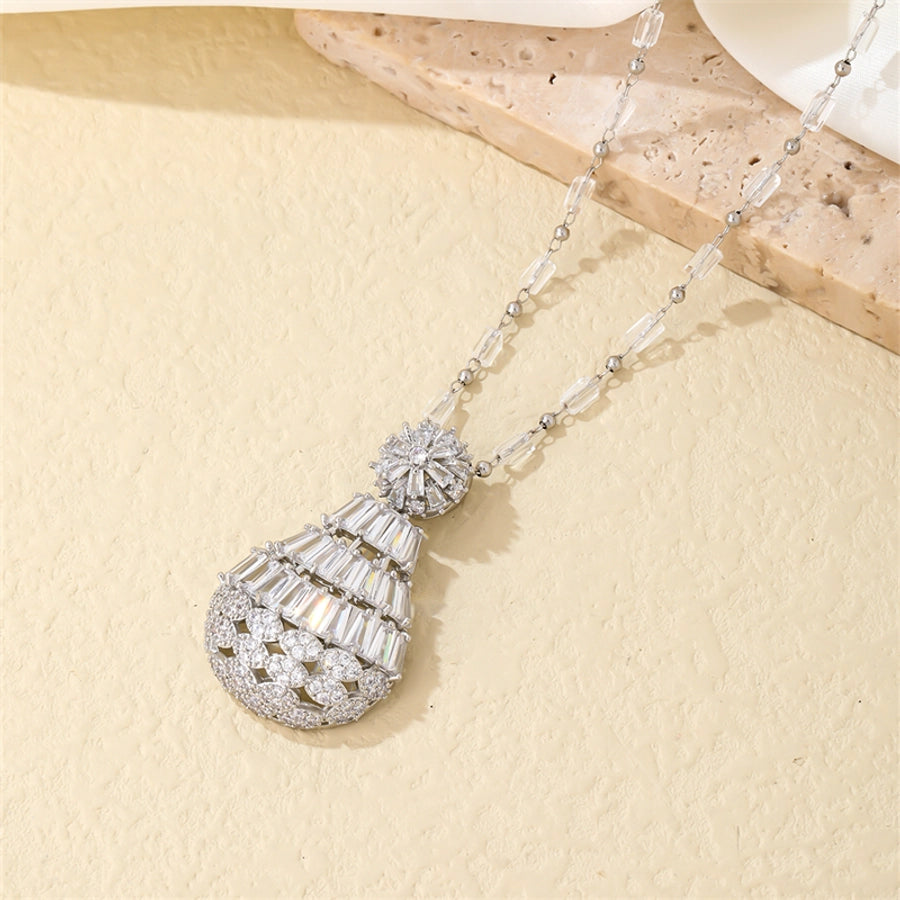 lady shiny water droplets copper plating hollow out inlay zircon earrings necklace