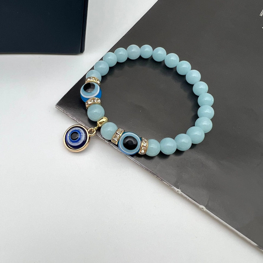 retro devil's eye natural stone beaded inlay artificial diamond bracelets 1 piece