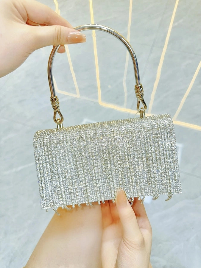 New Retro Banquet Evening Dress Handbag Handbag Full Diamond Shiny Tassel Shoulder Crossbody Evening Bag