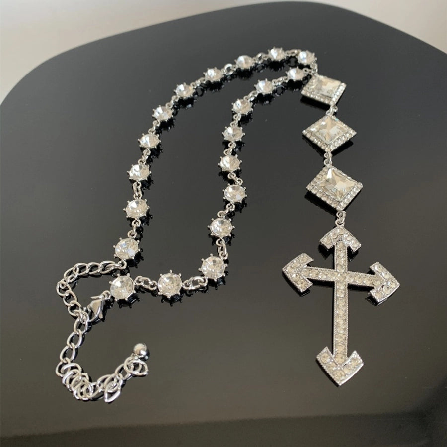 Hip-Hop Exaggerated Punk Cross Tassel Silver Plated Rhinestones Alloy Rhinestone Copper  Necklace