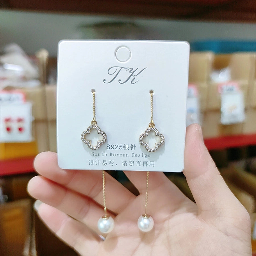 1 pair elegant star tassel heart shape inlay alloy artificial pearls rhinestones glass earrings