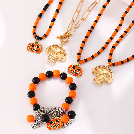 Funny Simple Style Pumpkin Skull Alloy Glass Halloween Women's Bracelets Necklace