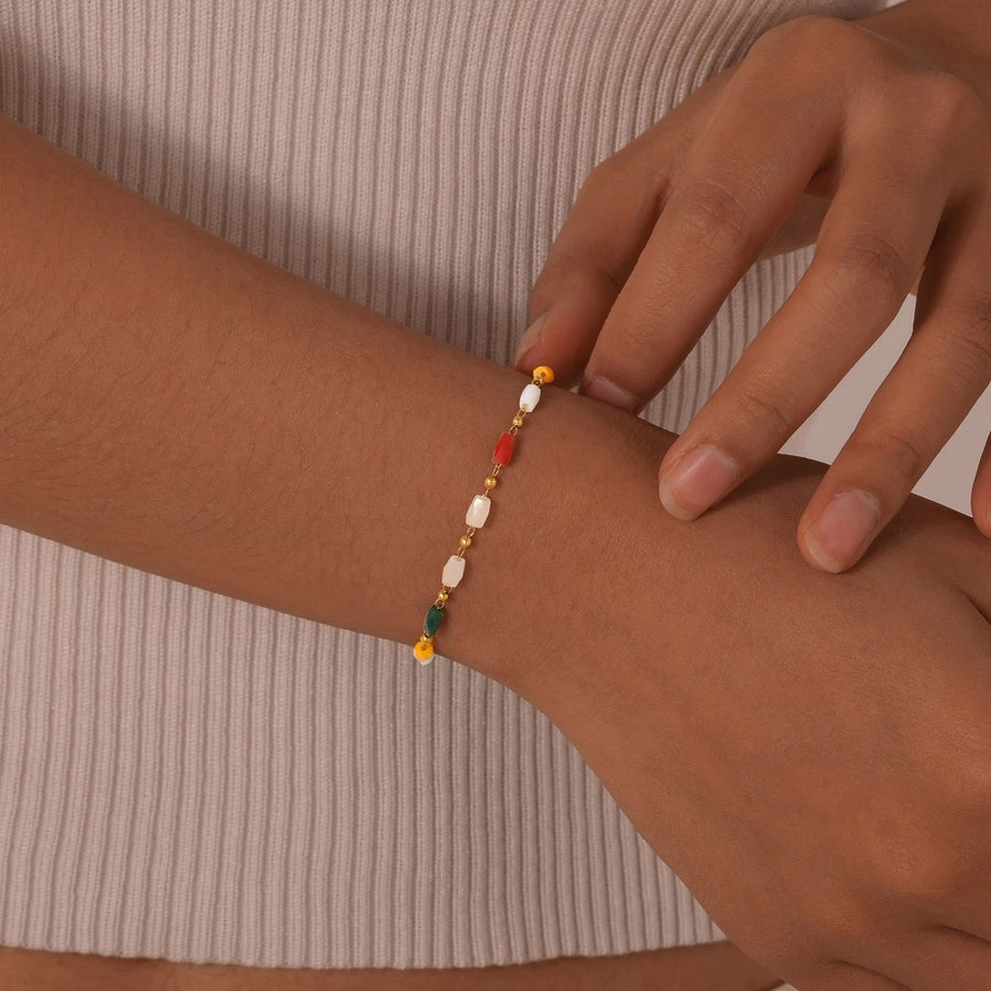 Style Personalized Retro Style Necklace Stainless Steel Women's Cut Color Beaded Bracelet Gold-Plated Accessories