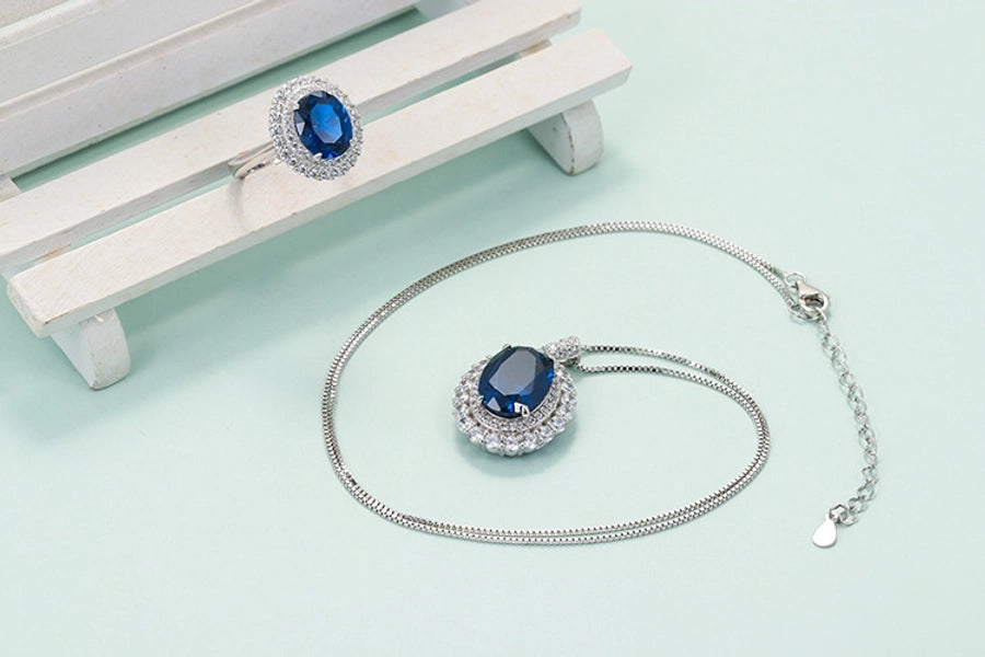 weet oval 925 silver inlay gem women's rings earrings necklace