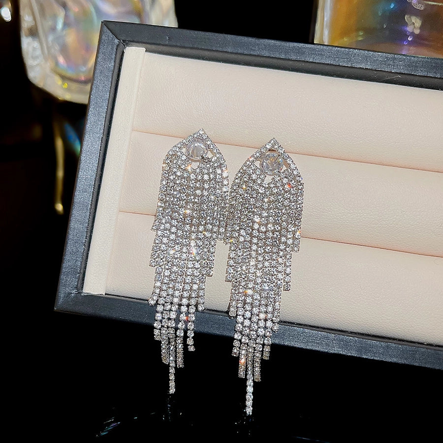 1 Pair Luxurious Sexy Shiny Geometric Tassel Inlay Copper Rhinestones Copper Earrings