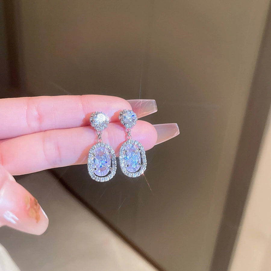 1 pair elegant sweet flower plating inlay alloy rhinestones drop earrings