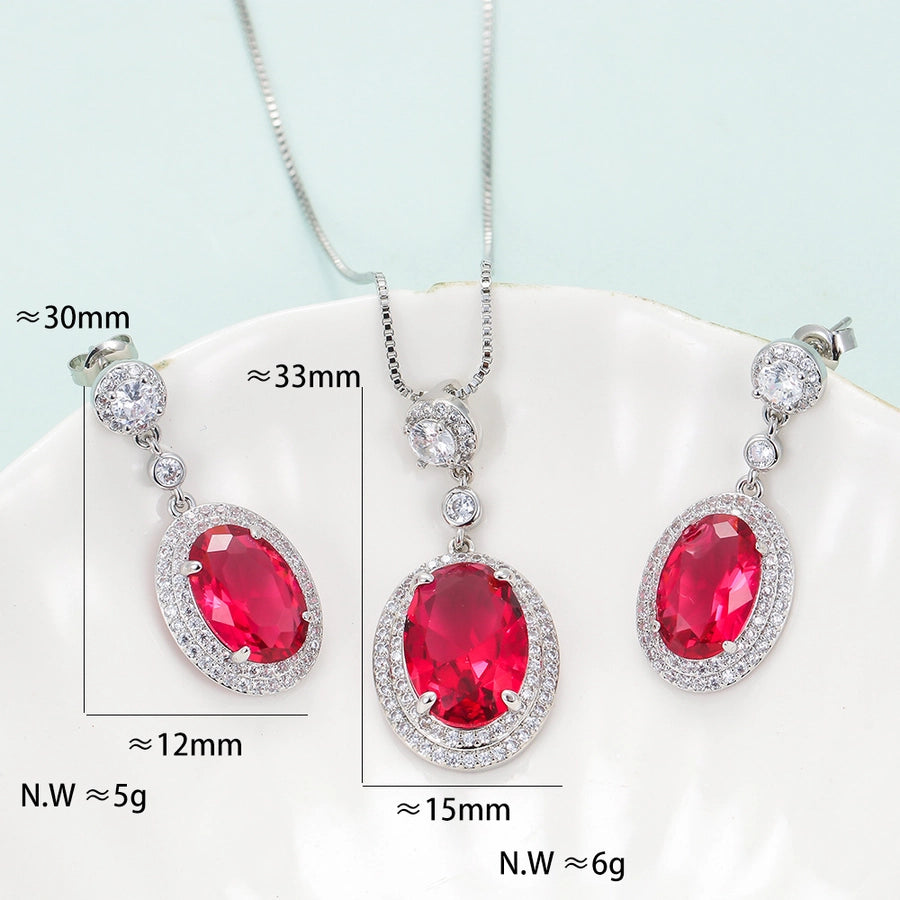 Copper Plating Inlay Oval Zircon Earrings Necklace