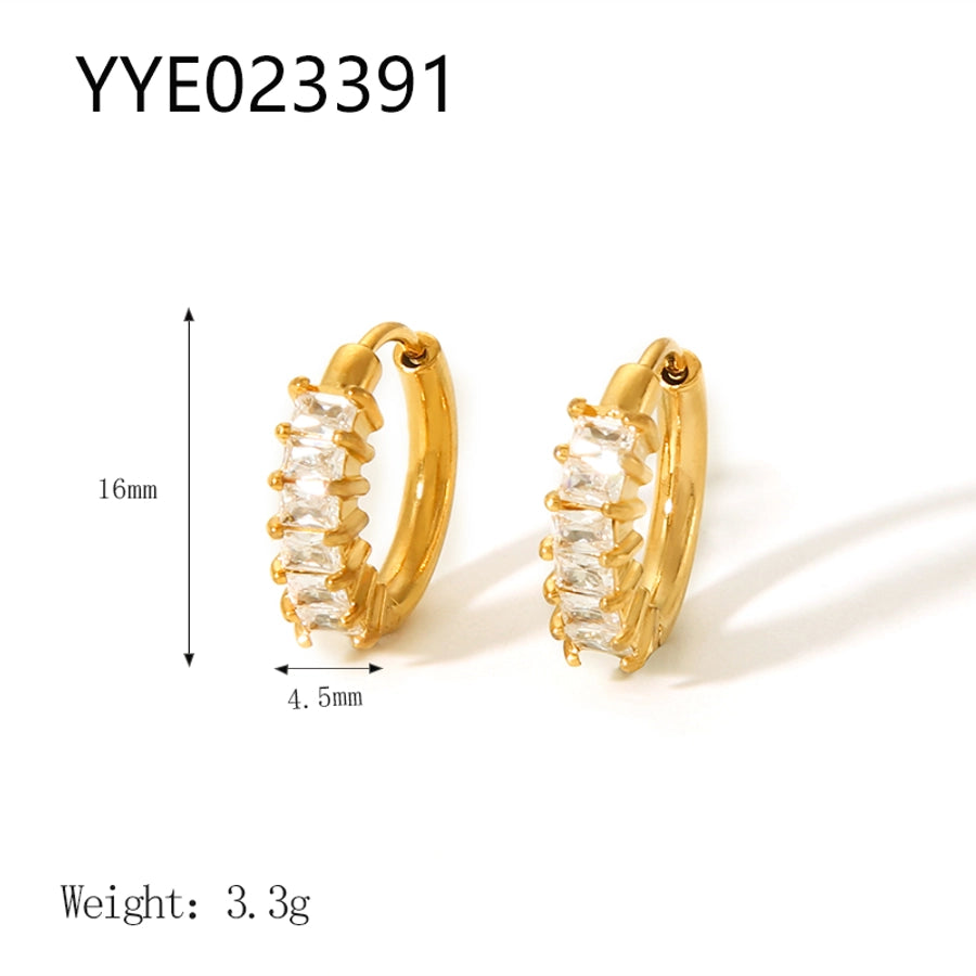 1 Pair Nordic Style French Style Flower Plating Inlay 304 Stainless Steel Rhinestones 18K Gold Plated Hoop Earrings
