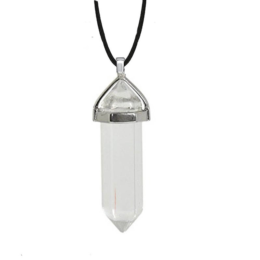 fashion hexagon prism natural stone leather rope pendant necklace 1 piece