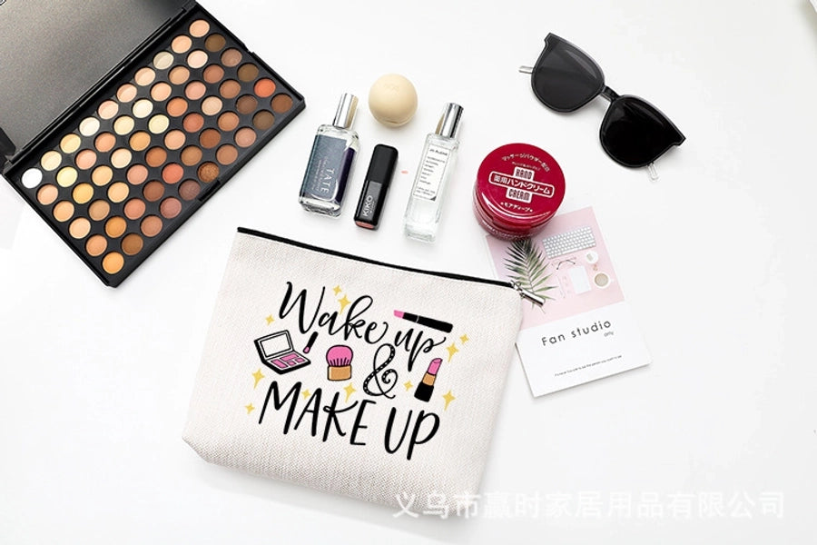 new modern simple style letter printing cotton and linen waterproof cosmetic bag zipper storage bag