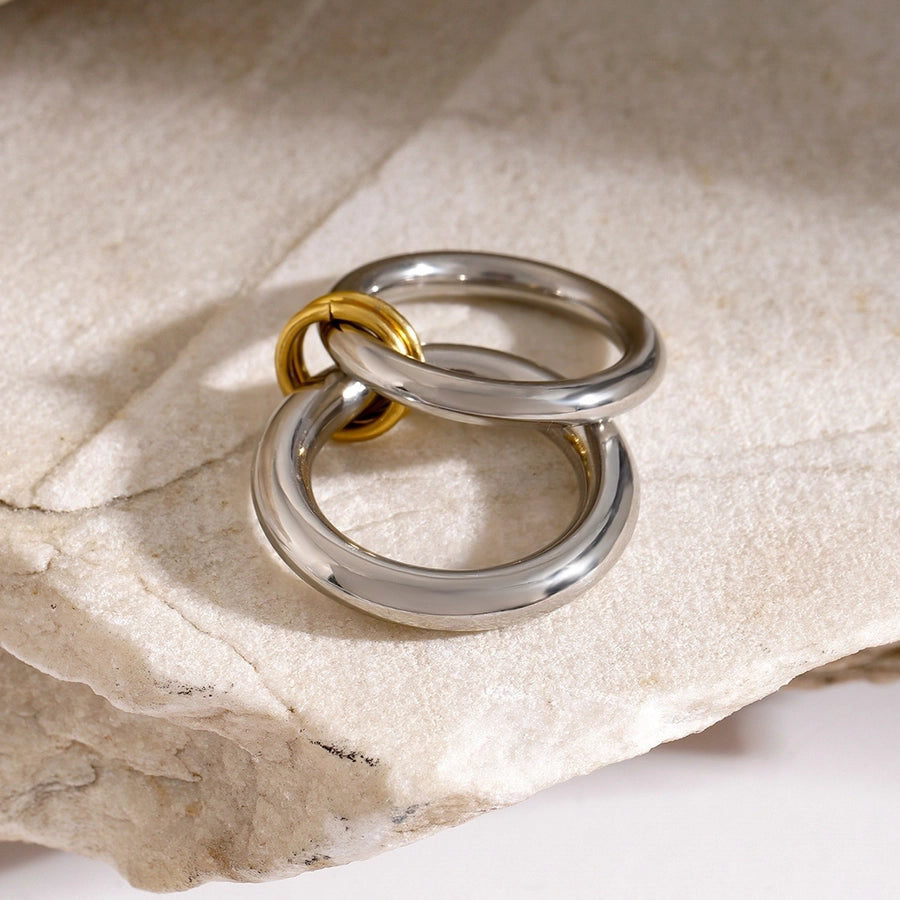 IG Style Round Solid Color 304 Stainless Steel Plating 18K Gold Plated Women's Rings