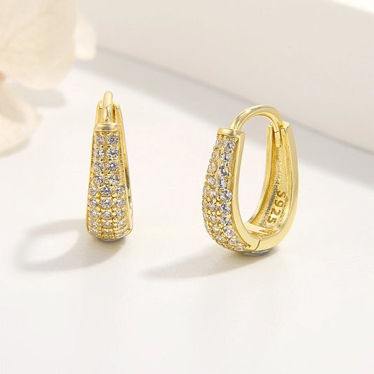 1 pair lady romantic shiny u shape plating inlay sterling silver zircon 14k gold plated white gold plated earrings