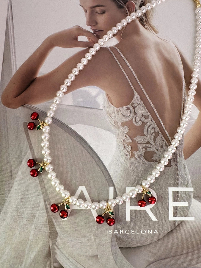 1 Piece Fashion Elegant Red Cherry Pendant Stringed Pearls Necklace Suitable for Daily Party Wear