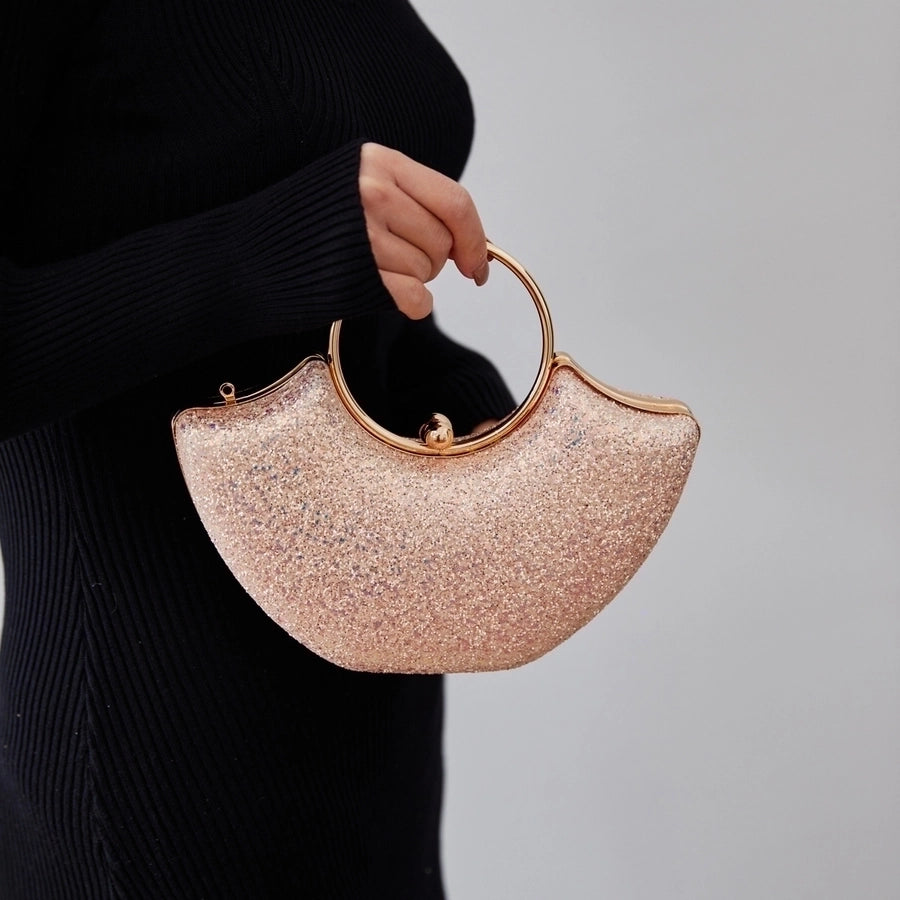 Women's Small PVC Solid Color Elegant Sequins Shell Lock clasp Evening Bag