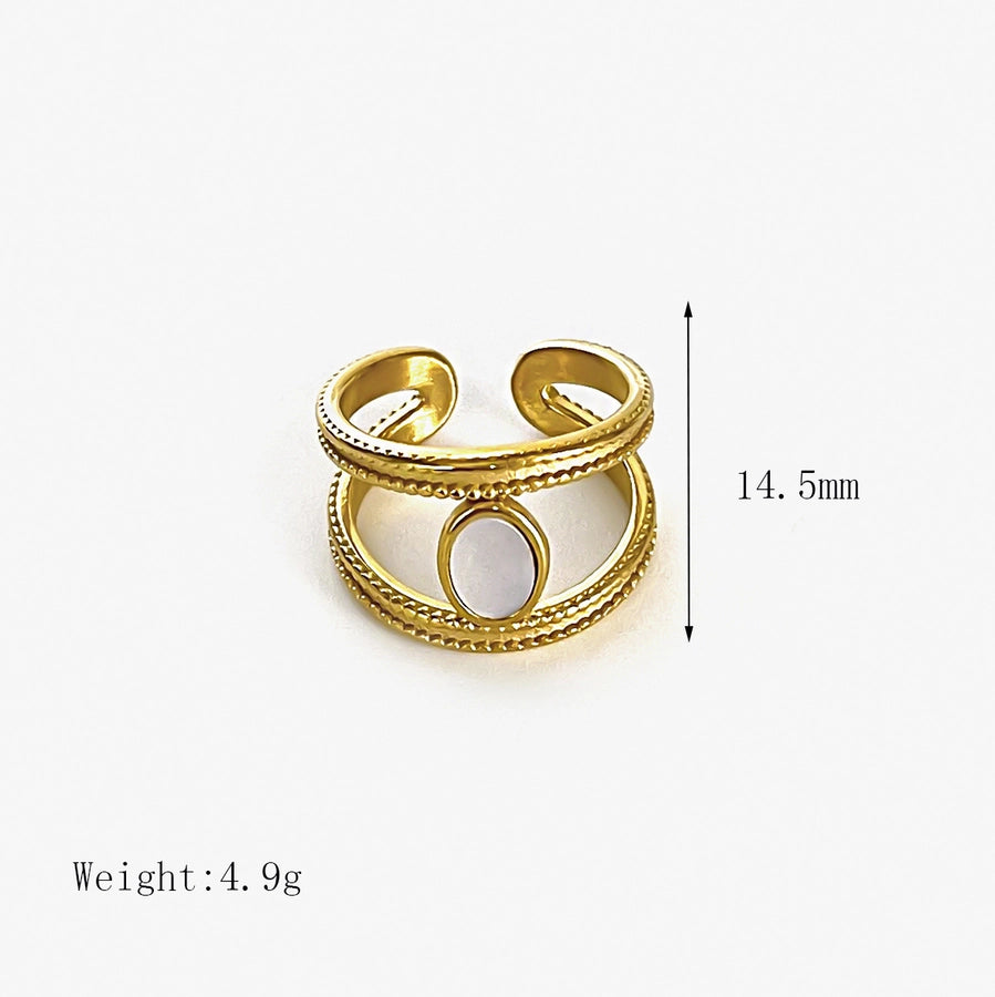 Jewelry Classic Style Commute Solid Color 304 Stainless Steel Shell Shell pearls 18K Gold Plated Inlay Open Rings