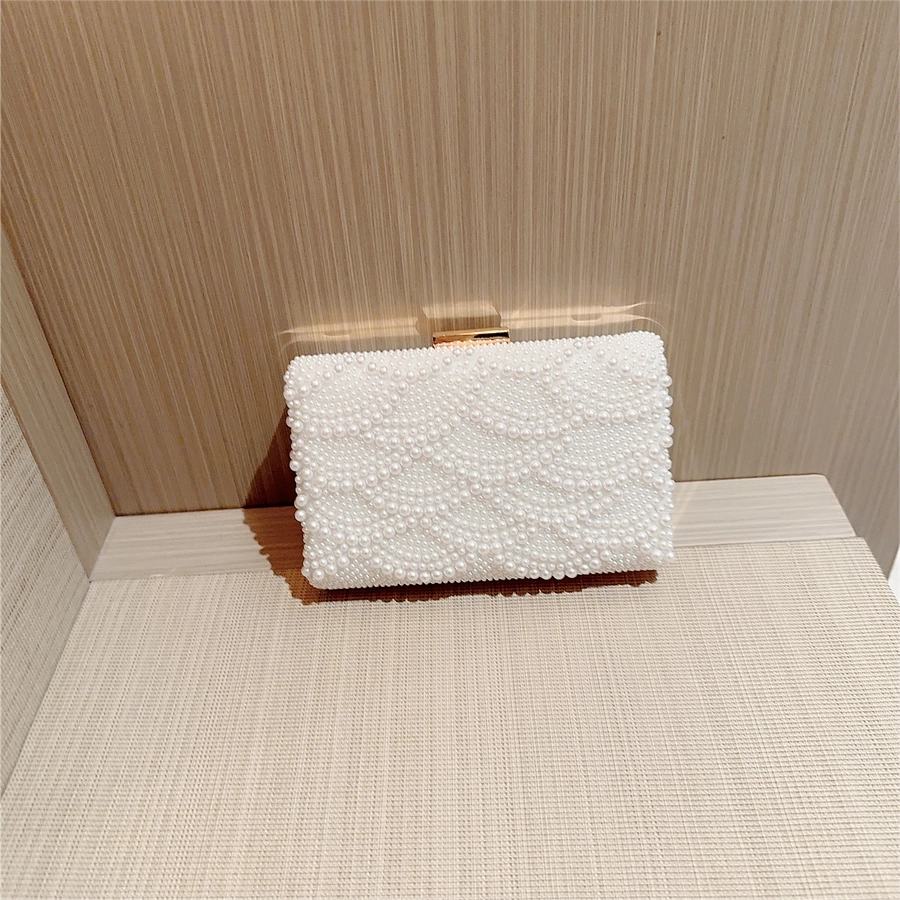 White Artificial Pearl Solid Color Square Evening Bags