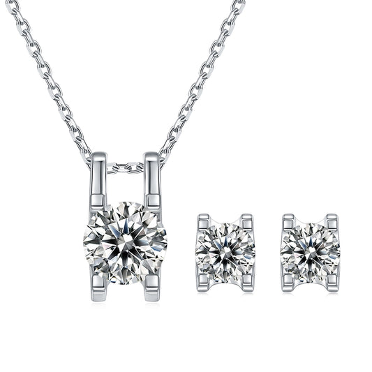 Elegant Princess Sweet Geometric Sterling Silver Inlay Zircon Rhodium Plated Women's Earrings Necklace