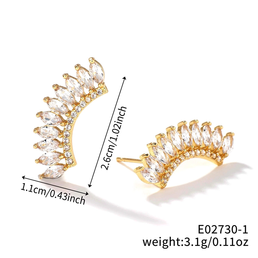 1 Piece Classical Simple Style Shiny Geometric Heart Shape Inlay Copper Zircon K Gold Plated Ear Studs