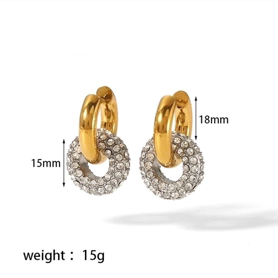 1 Pair Retro Circle Polishing Plating Inlay 304 Stainless Steel Zircon 18K Gold Plated Earrings
