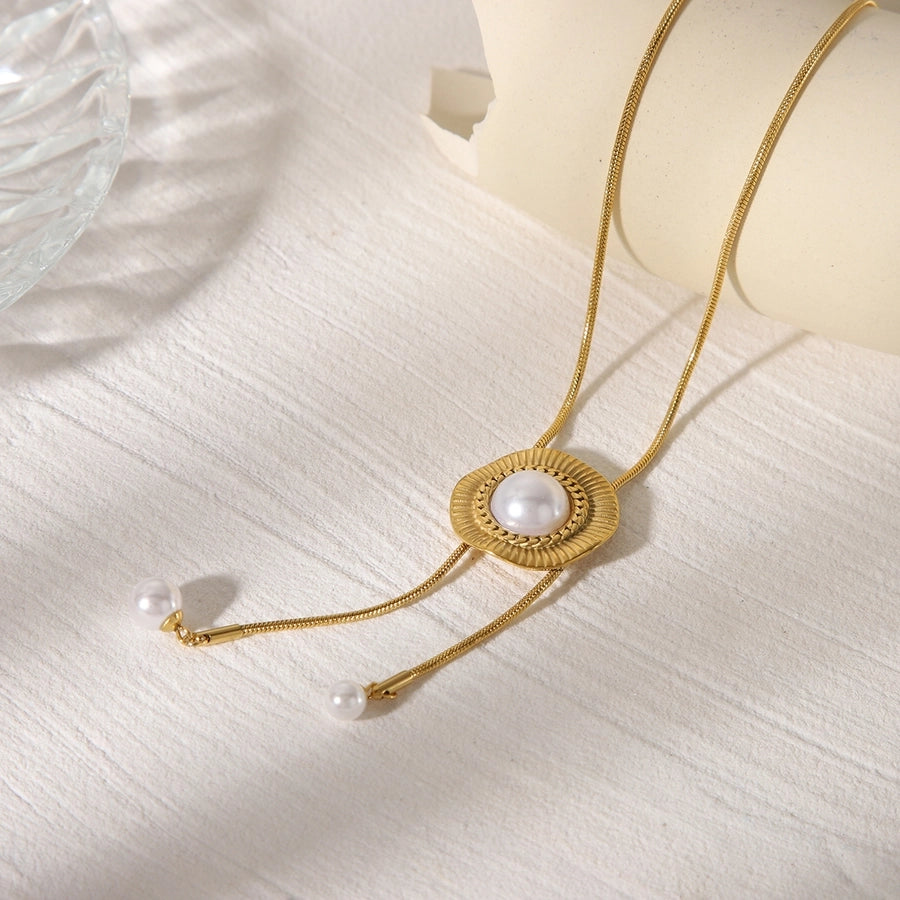 Jewelry Simple Style Flower 304 Stainless Steel Artificial Pearls 18K Gold Plated Inlay Pendant Necklace