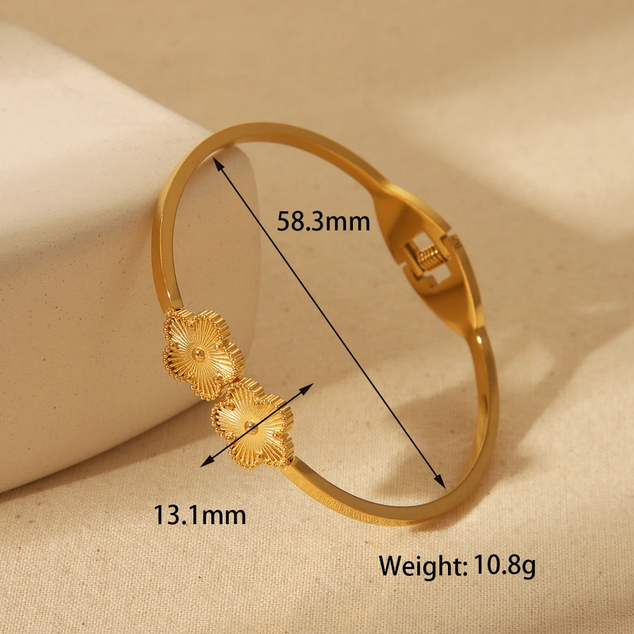Formal Commute Wind Five-petal flower Round Flower 304 Stainless Steel 18K Gold Plated Bangle In Bulk