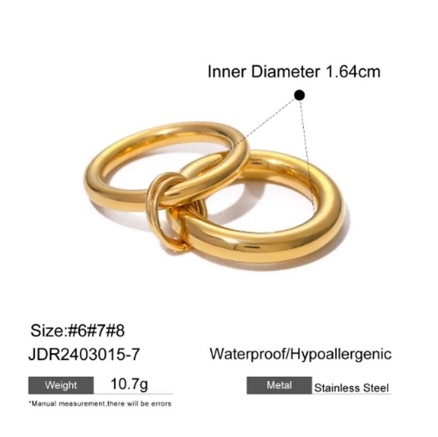 IG Style Round Solid Color 304 Stainless Steel Plating 18K Gold Plated Women's Rings