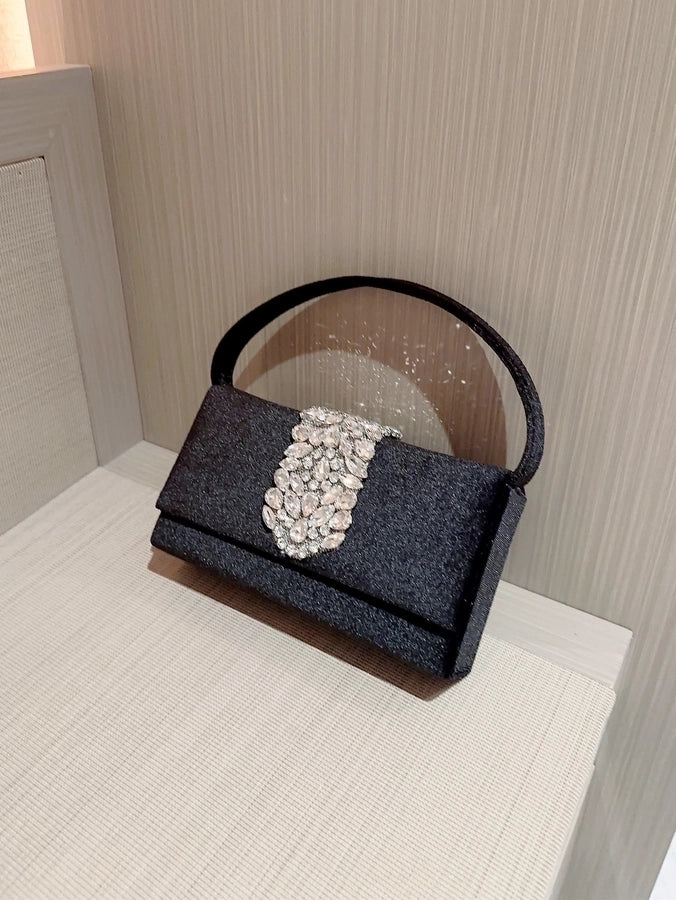 women's suede color block elegant classic style square buckle handbag evening bag