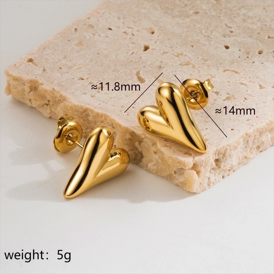 1 Pair Casual Simple Style Classic Style Heart Shape Plating Three-dimensional 304 Stainless Steel 14K Gold Plated Ear Studs