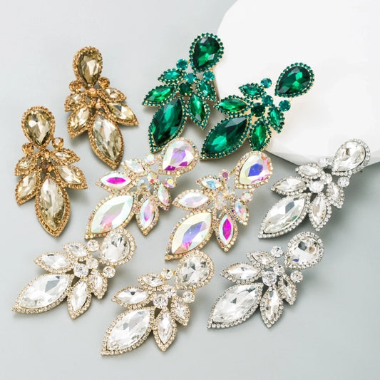 simple style leaf alloy inlay rhinestones women's drop earrings 1 pair