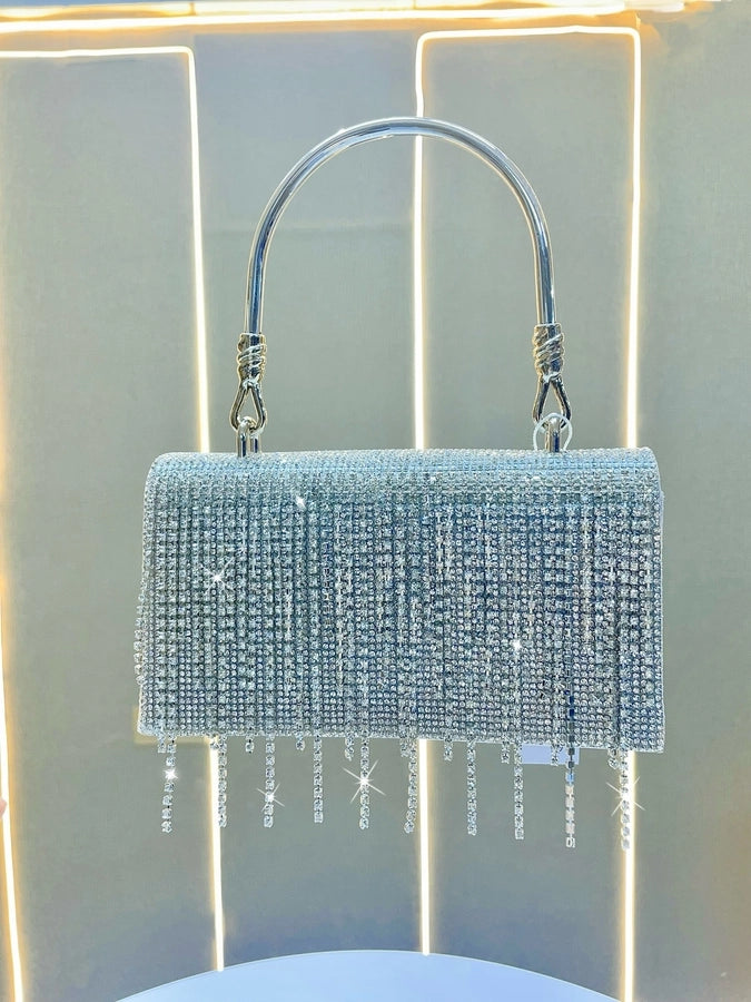 New Retro Banquet Evening Dress Handbag Handbag Full Diamond Shiny Tassel Shoulder Crossbody Evening Bag