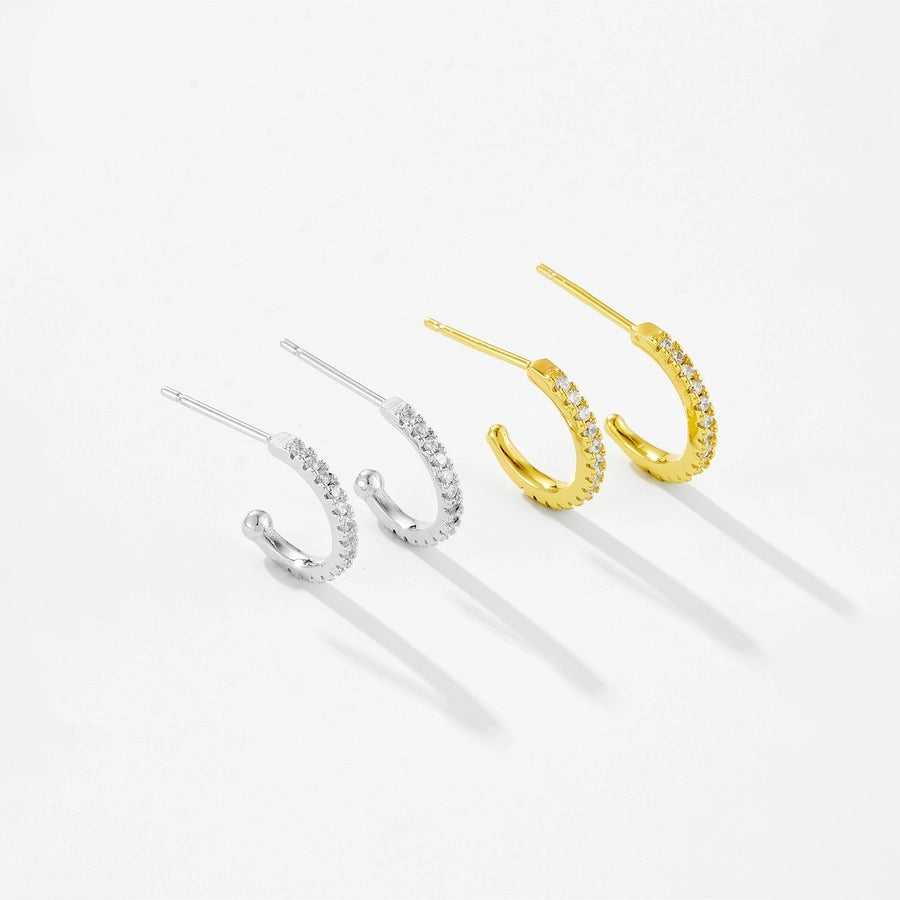 1 Pair 18K Gold Plated White Gold Plated Sterling Silver Zircon C Shape Ear Studs