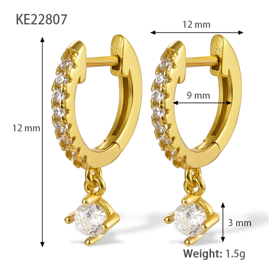 1 pair cute luxurious queen solid color plating inlay sterling silver zircon 18k gold plated drop earrings
